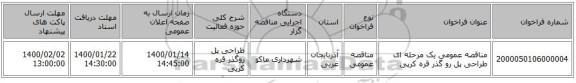 مناقصه عمومی یک مرحله ای طراحی پل رو گذر قره کرپی