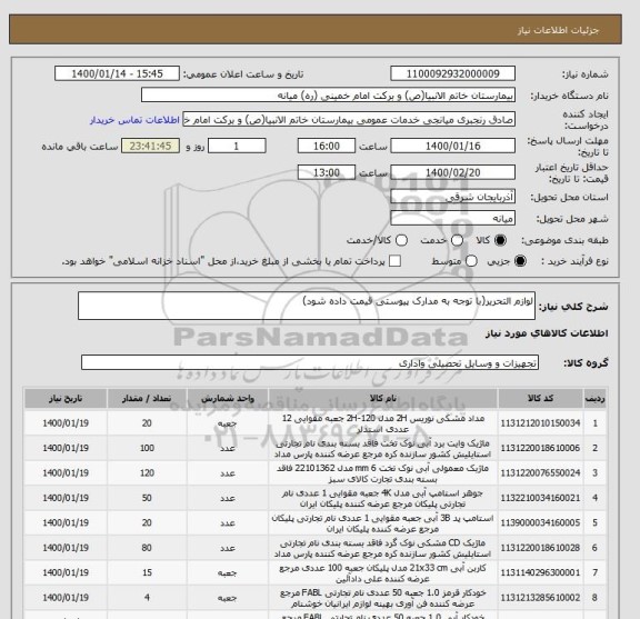 استعلام لوازم التحریر(با توجه به مدارک پیوستی قیمت داده شود)