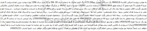 آگهی مزایده یک دستگاه اتومبیل پژو206