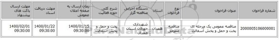 مناقصه عمومی یک مرحله ای پخت و حمل و پخش آسفالت