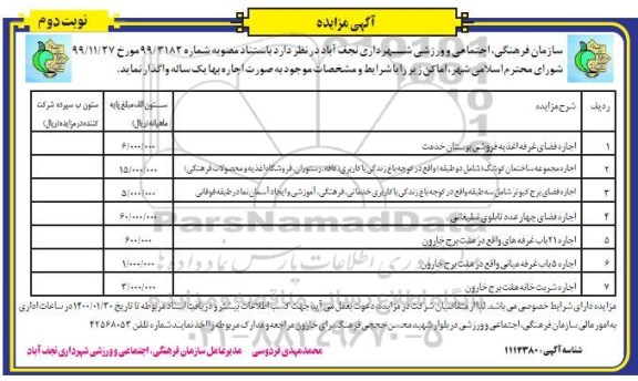 مزایده , مزایده اجاره فضای غرفه ...