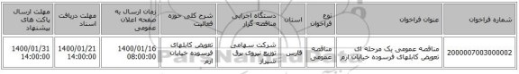 مناقصه عمومی یک مرحله ای تعویض کابلهای فرسوده خیابان ارم
