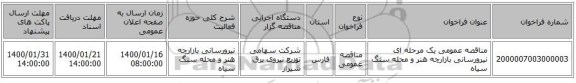 مناقصه عمومی یک مرحله ای نیرورسانی بازارچه هنر و محله سنگ سیاه