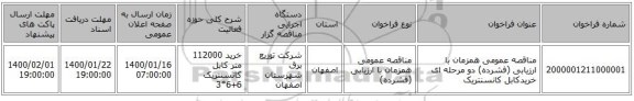 مناقصه عمومی همزمان با ارزیابی (فشرده) دو مرحله ای خریدکابل کانسنتریک