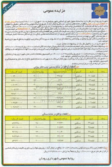 مزایده مزایده فروش تعداد 14 قطعه زمین مسکونی نوبت اول 