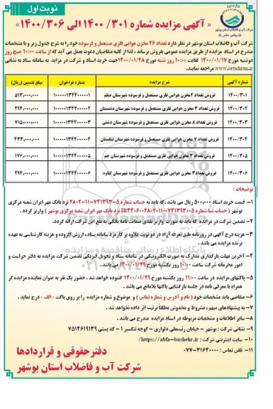 مزایده تعداد 26 مخزن هوایی فلزی مستعمل و فرسوده