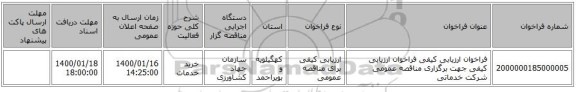 فراخوان ارزیابی کیفی فراخوان ارزیابی کیفی جهت برگزاری مناقصه عمومی شرکت خدماتی