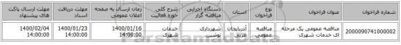 مناقصه عمومی یک مرحله ای خدمات شهری