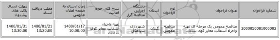 مناقصه عمومی یک مرحله ای نهیه واجراء آسفالت معابر کوی سادات