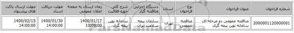مناقصه عمومی دو مرحله ای سامانه نوین بیمه گری 
