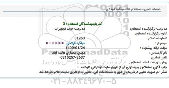 استعلام, استعلام میلگرد فولادی  