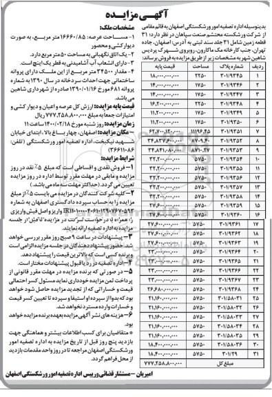 مزایده،مزایده فروش 31 قطعه زمین عرصه 16660.85 مترمربع 