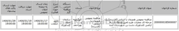 مناقصه عمومی همزمان با ارزیابی (فشرده) یک مرحله ای عملیات طرح تامین وانتقال آب به اراضی کشاورزی دشت بن شهرستان لنده