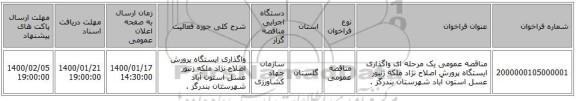 مناقصه عمومی یک مرحله ای واگذاری ایستگاه پرورش اصلاح نژاد ملکه زنبور عسل استون آباد  شهرستان بندرگز .