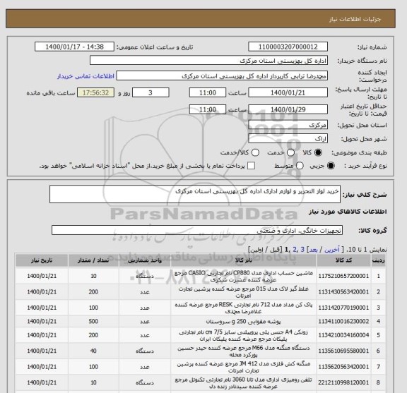 استعلام خرید لواز التحریر و لوازم اداری اداره کل بهزیستی استان مرکزی