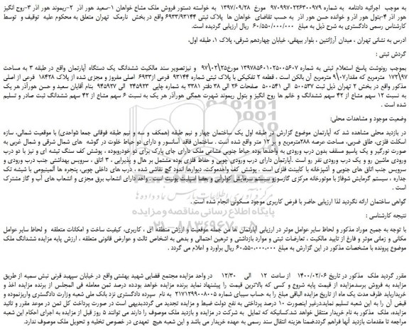 مزایده،مزایده فروش ششدانگ یک دستگاه آپارتمان