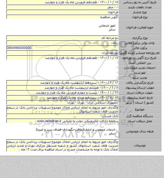 واگذاری امور مربوط به انجام ارزیابی املاک موضوع تسهیلات پرداختی بانک در سطح مدیریت های شعب استانهای