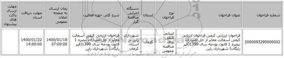 فراخوان ارزیابی کیفی فراخوان ارزیابی کیفی آسفالت معابر از حل اعتبارات تبصره 1 قانون بودجه سال 1399(قیر رایگان)  شهرداری راین