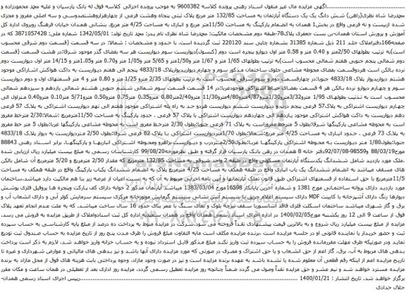 آگهی مزایده شش دانگ یک یک دستگاه آپارتمان به مساحت 132/85 متر مربع