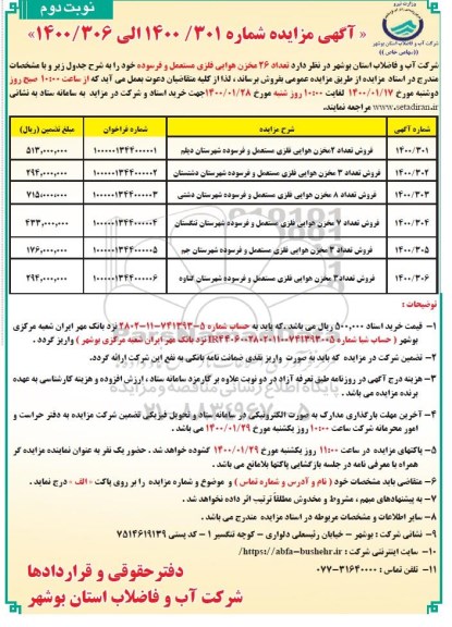 مزایده تعداد 26 مخزن هوایی فلزی مستعمل و فرسوده