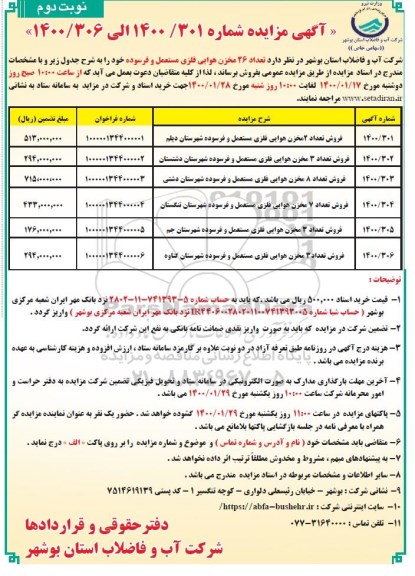 مزایده تعداد 26 مخزن هوایی فلزی مستعمل و فرسوده 