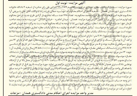 مزایده،مزایده سه دانگ یکباب مغازه تجاری 18 مترمربع نوبت اول