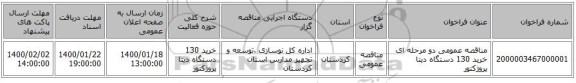 مناقصه عمومی دو مرحله ای خرید 130 دستگاه دیتا پروژکتور
