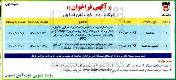 فراخوان, فراخوان عملیات طراحی، ساخت، نصب، تست و راه اندازی مکانیزم...