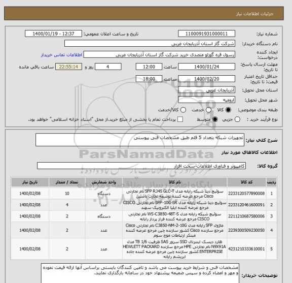 استعلام تجهیزات شبکه بتعداد 5 قلم طبق مشخصات فنی پیوستی
