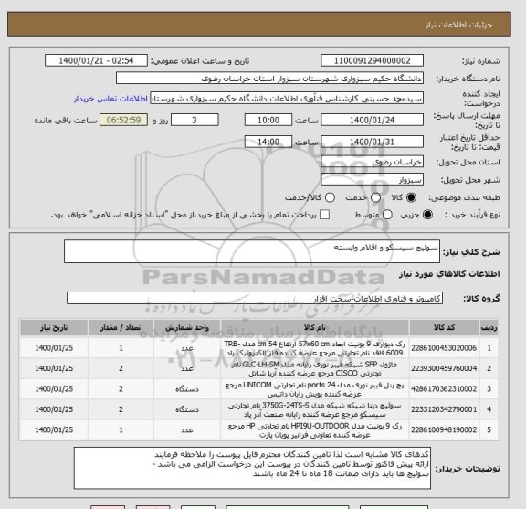 استعلام سوئیچ سیسکو و اقلام وابسته