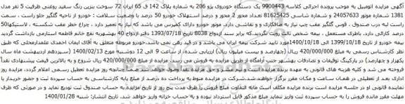 آگهی مزایده یک دستگاه خودروی پژو 206