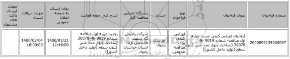 فراخوان ارزیابی کیفی تجدید مرتبه اول مناقصه شماره 9019 -8- 30078 (ساخت چهار عدد شیر کنترل سطح (تولید داخل کشور))