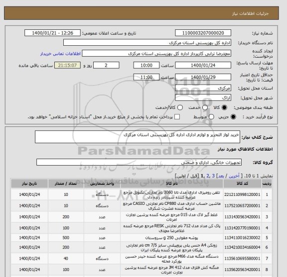 استعلام خرید لواز التحریر و لوازم اداری اداره کل بهزیستی استان مرکزی