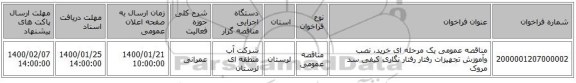 مناقصه عمومی یک مرحله ای خرید، نصب وآموزش تجهیزات رفتار رفتار نگاری کیفی سد مروک