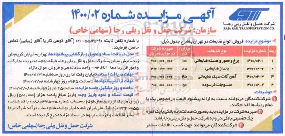مزایده، مزایده فروش انواع ضایعات