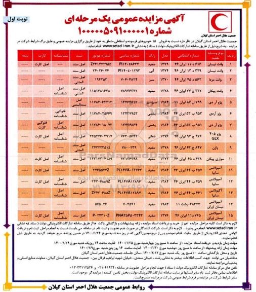 آگهی مزایده، فروش 15 خودروهای فرسوده و اسقاطی 
