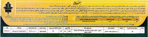 مزایده، مزایده واگذاری املاک مازاد یکباب ساختمان