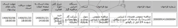 مناقصه عمومی همزمان با ارزیابی (فشرده) یک مرحله ای خرید  شیرقفل شونده  3/4 قبل از رگولاتور