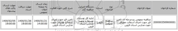 مناقصه عمومی دو مرحله ای تامین قیر جهت اجرای آسفالت مصرفی جهت مدارس استان قزوین