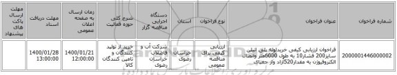 فراخوان ارزیابی کیفی خریدلوله پلی اتیلن سایز200 فشار10 به طول 6000متر واتصال الکتروفیوژن به مقدار520آزاد وار جغتای