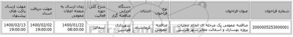 مناقصه عمومی یک مرحله ای انجام عملیات پروژه بهسازی و آسفالت معابر شهر هرسین 