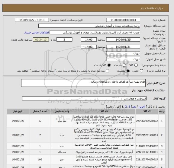 استعلام طرح بهینه سازی فضای داخلی مرکزاطلاع رسانی