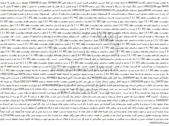 آگهی مزایده شش دانگ اعیان یک دستگا ه آپارتمان پلاک ثبتی شماره 1710/19