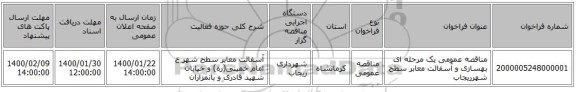 مناقصه عمومی یک مرحله ای بهسازی و آسفالت معابر سطح شهرریجاب