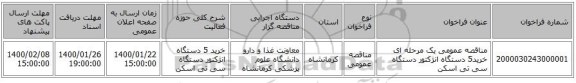 مناقصه عمومی یک مرحله ای خرید5 دستگاه انژکتور دستگاه سی تی اسکن