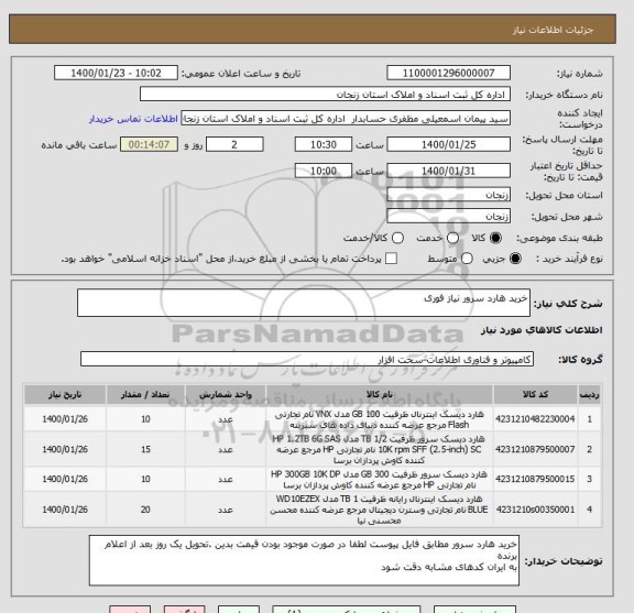 استعلام خرید هارد سرور نیاز فوری