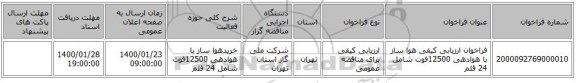 فراخوان ارزیابی کیفی هوا ساز با هوادهی 12500فوت شامل 24 قلم 