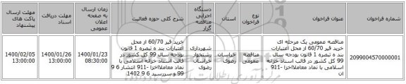 مناقصه عمومی یک مرحله ای خرید قیر 60/70 از محل اعتبارات بند ه تبصره 1 قانون بودجه سال 99 کل کشور در قالب اسناد خزانه اسلامی با نماد معاملااخزا -911 ان
