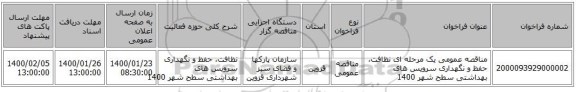 مناقصه عمومی یک مرحله ای نظافت، حفظ و نگهداری سرویس های بهداشتی سطح شهر 1400