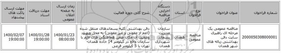 مناقصه عمومی یک مرحله ای راهبری سایت دفن بهداشتی زباله های شهر همدان